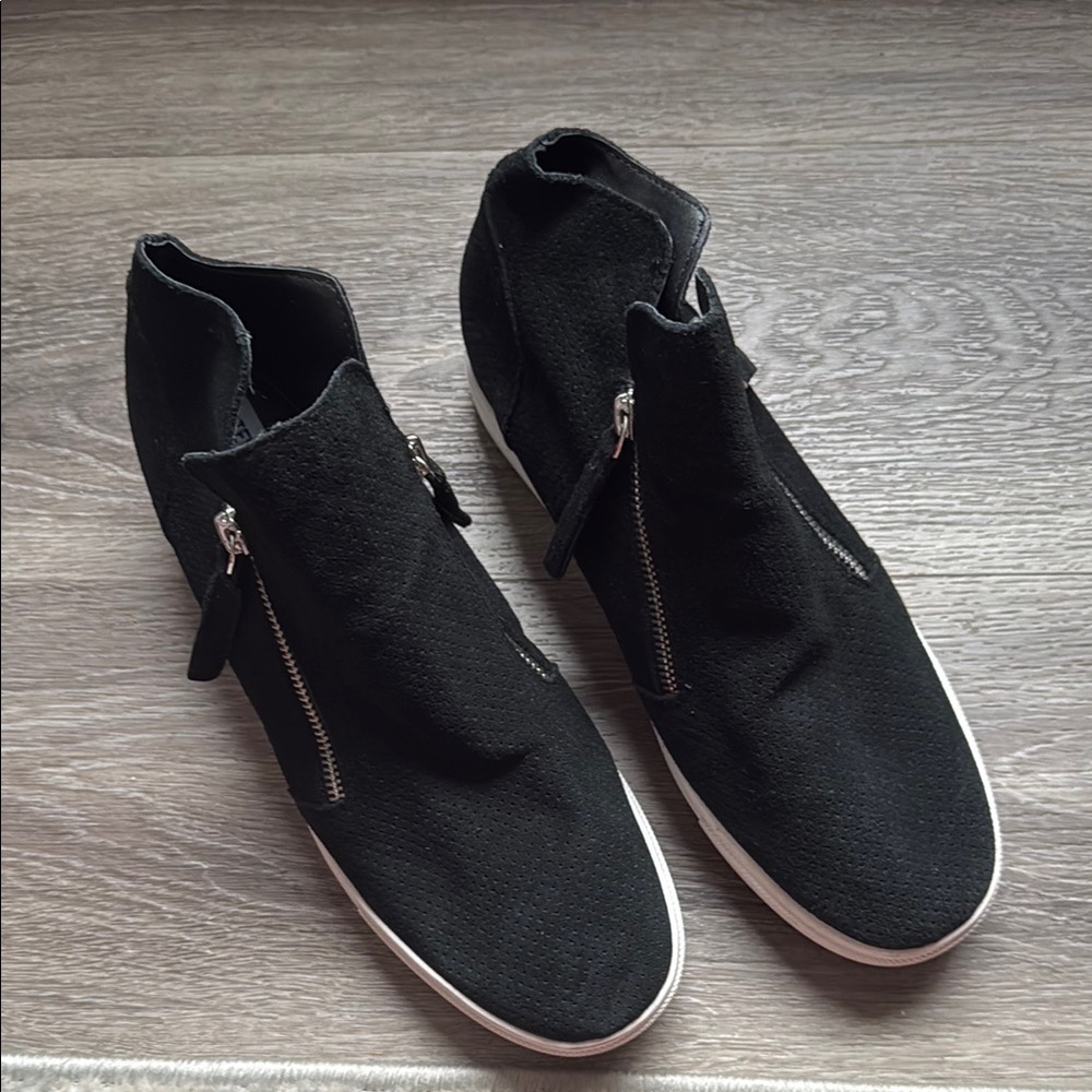 Steve Madden Black High-Top Leather Sneakers Suede Zip Casual Shoes 11M - Picture 4 of 6